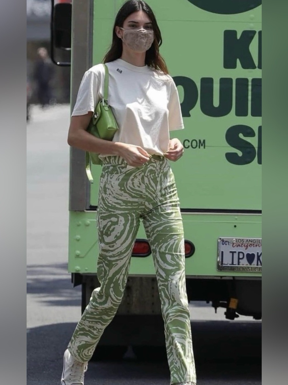 Vatka Lokum Green Swirl High Rise Straight Leg Pants US 4 Kendall Jenner - Picture 2 of 10